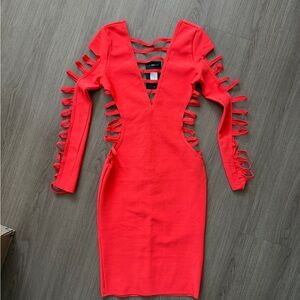 Red Cutout Long-Sleeve Bodycon Dress